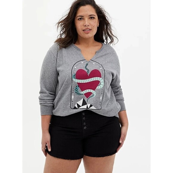 torrid Tops - Torrid Womens Plus Size 2X  Snake Heart Grey Terry Split Neck Sweatshirt